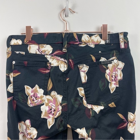 7‎ For All Mankind Skinny Black Floral Print Jeans Mid-Rise Size 29 - Picture 9 of 14